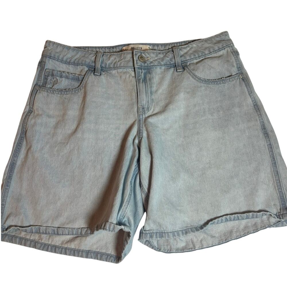 Hollister Low Rise Baggy Jort Denim Shorts Light Wash Bow Pocket Women's W32